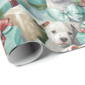 Papier Cadeau PitBull Pups de mer vert Noël (Coin rond)