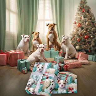 Papier Cadeau PitBull Pups de mer vert Noël