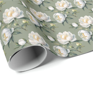 Papier Cadeau Pivoine botanique classique vert sauge Répéter san