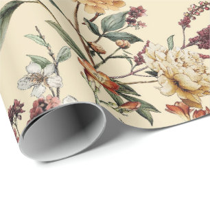 Papier Cadeau Pivoine traditionnelle motif botanique vintage