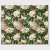 Papier Cadeau Pivoines blanches sur fond à motif pechy (Plat)