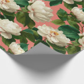 Papier Cadeau Pivoines blanches sur fond à motif pechy (Coin)