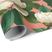 Papier Cadeau Pivoines blanches sur fond à motif pechy (Coin rond)