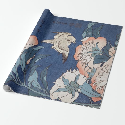 Papier Cadeau Pivoines et canari de Katsushika Hokusai (Déroulé)