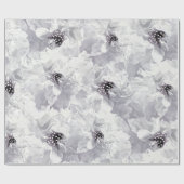 Papier Cadeau pivoines, gris et blanc, fleurs florales, blanches (Plat)