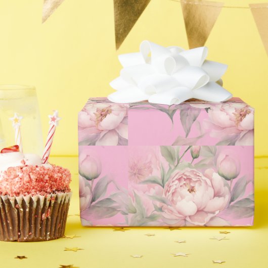 Papier Cadeau Pivoines roses (Fête d'anniversaire)