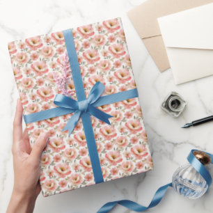 Papier Cadeau Pivoines roses à l'aquarelle sur fond blanc 