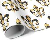 Papier Cadeau PixDezines fleur de lis/arlequin/noir/or (Coin rond)