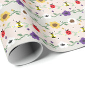 Papier Cadeau Pixel Floral Garden Pattern (Coin rond)