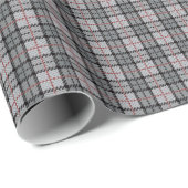 Papier Cadeau Pixel Plaid à Grey with Red Stripe (Coin rond)