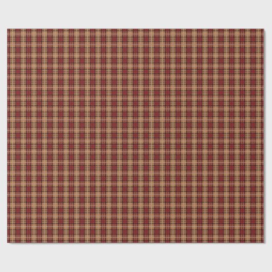 Papier Cadeau Pixel Plaid en rouge et or (Plat)
