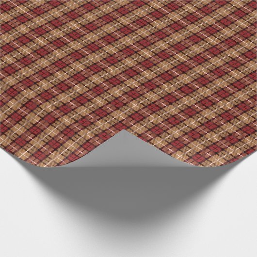 Papier Cadeau Pixel Plaid en rouge et or (Coin)