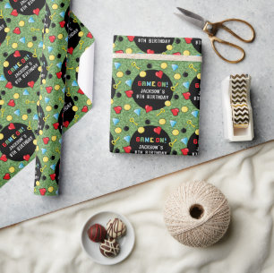 Papier Cadeau Pixels Arcade Niveau supérieur Anniversaire de enf