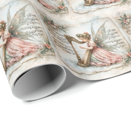 Papier Cadeau Pixie Fairy Jouer une harpe (Coin rond)