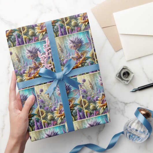Papier Cadeau Pixie Fairy sur un tournesol (Cadeaux)