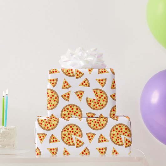 Papier Cadeau Pizza et tranches de cool motif sur blanc (Cadeaux de fête)