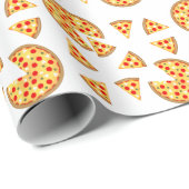 Papier Cadeau Pizza et tranches de cool motif sur blanc (Coin rond)