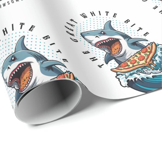Papier Cadeau Pizza pour manger des requins | Le Grand Bite Blan (Coin rond)