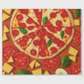 Papier Cadeau Pizza tomate basilic motif lumineux (Plat)