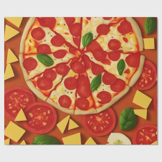 Papier Cadeau Pizza tomate basilic motif lumineux (Plat)