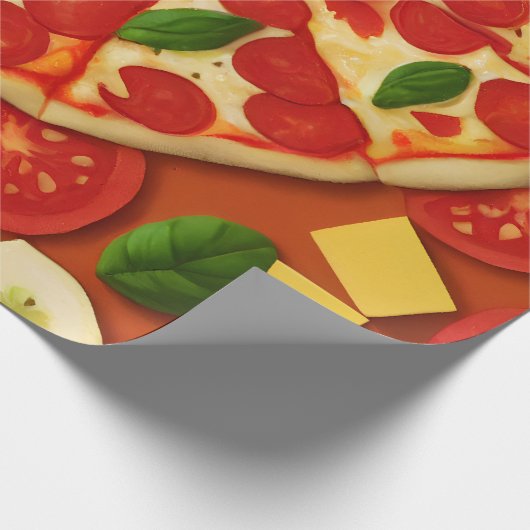 Papier Cadeau Pizza tomate basilic motif lumineux (Coin)