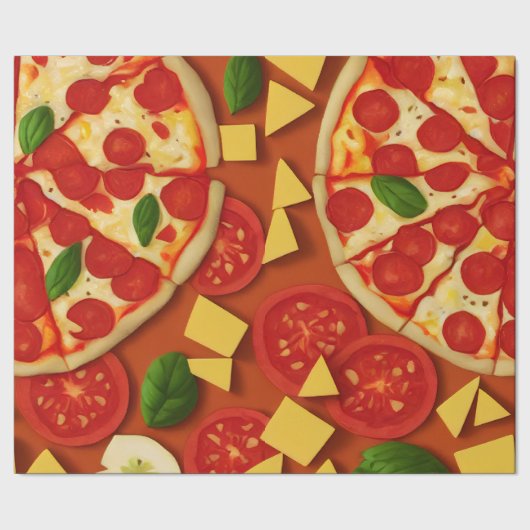 Papier Cadeau Pizza tomate basilic motif lumineux (Couture)