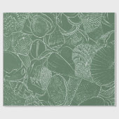 Papier Cadeau Plage Coastal Sea Shell Vert Blanc Découpage (Plat)