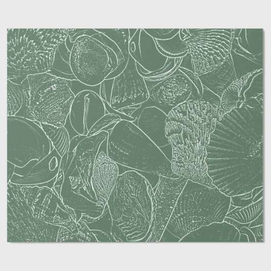 Papier Cadeau Plage Coastal Sea Shell Vert Blanc Découpage (Plat)