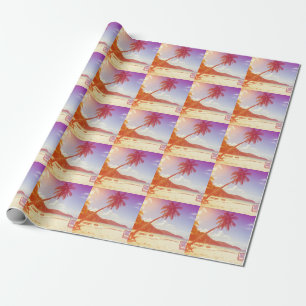 Papier Cadeau Plage, cocotier, lit en bois.