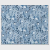 Papier Cadeau Plage Côte Océan Bleu Vie de la mer (Plat)