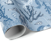 Papier Cadeau Plage Côte Océan Bleu Vie de la mer (Coin rond)