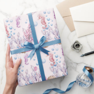 Papier Cadeau Plage de cheval de mer carrelé motif