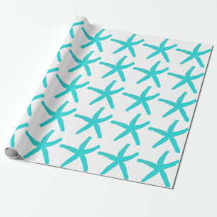 Papier Cadeau Plage de Motif d'étoiles de mer Turquoise Bleu Bla
