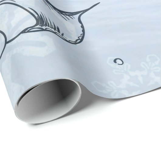 Papier Cadeau Plage de Noël côtière Créatures marines Bleu (Coin rond)