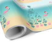 Papier Cadeau Plage de Noël Joyeuse et Lumineuse (Coin rond)