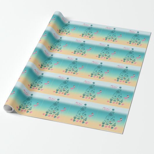 Papier Cadeau Plage de Noël Joyeuse et Lumineuse (Déroulé)