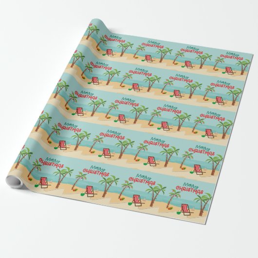 Papier Cadeau Plage de Noël joyeux (Déroulé)
