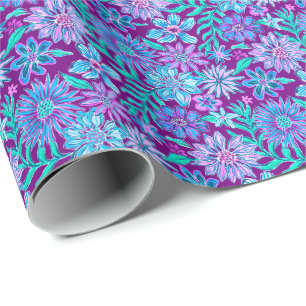Papier Cadeau Plage de Preppy Palm Imprimer Fleurs violettes et