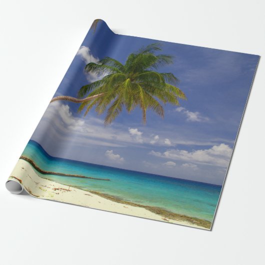 Papier Cadeau Plage de sable blanc de palmier tropical (Déroulé)