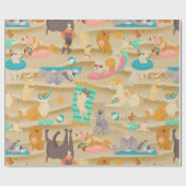 Papier Cadeau plage de sable tropical d'été chiens mignons (Plat)