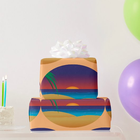 Papier Cadeau Plage de Sunset Tropical Palm Feuille Ocean Waves