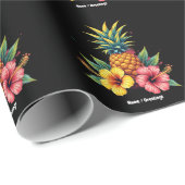 Papier Cadeau Plage d'été Hawaii Floral d'Ananas et Hibiscus (Coin rond)