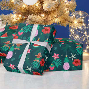 Papier Cadeau Plage d'été Tropical Fêtes de Noël Nouvel An