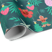 Papier Cadeau Plage d'été Tropical Fêtes de Noël Nouvel An (Coin rond)