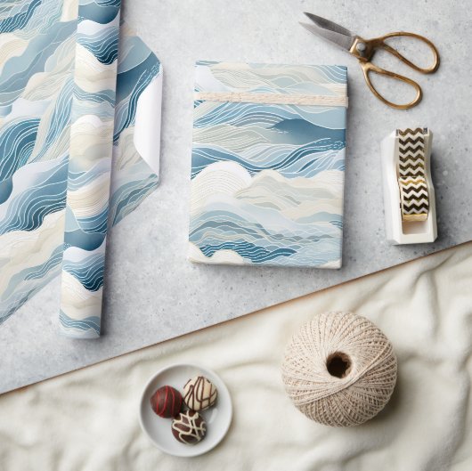 Papier Cadeau Plage d'Océan Abstrait à la crème bleue (Artisanat)