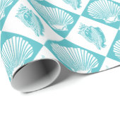 Papier Cadeau Plage marine Diamond Seashell Blue Seashell (Coin rond)