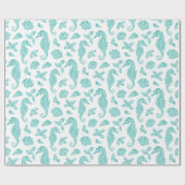 Papier Cadeau Plage Noël Parties scintillant hippocampe Aqua Whi (Plat)