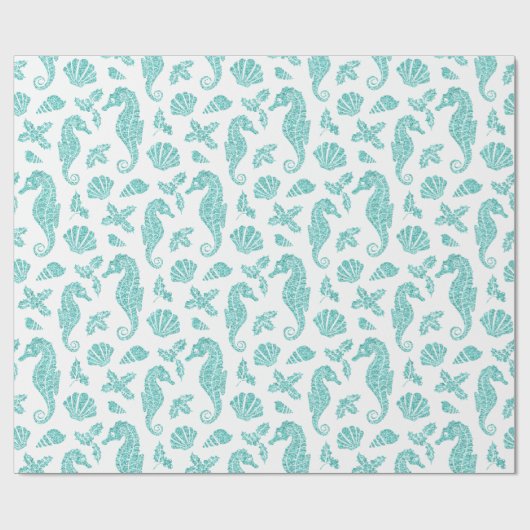 Papier Cadeau Plage Noël Parties scintillant hippocampe Aqua Whi (Plat)