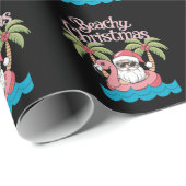 Papier Cadeau Plage Noël Tropical Vacances Père Noël Beach (Coin rond)