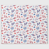 Papier Cadeau Plage objets en bleu rouge blanc (Plat)